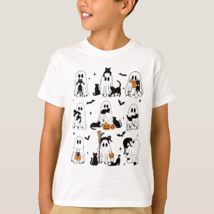Funny Ghost Holding A Black Cat Lazy Halloween Spo T-Shirt
