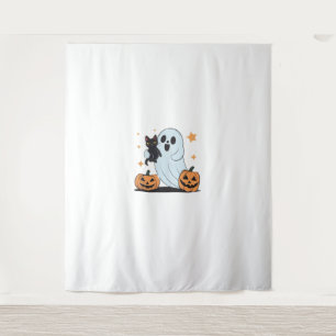 Funny Ghost Holding A Black Cat Lazy Halloween Spo Tapestry