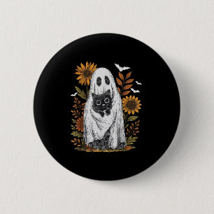 Funny Ghost Holding Black Cat Halloween Ghost Cat 6 Cm Round Badge