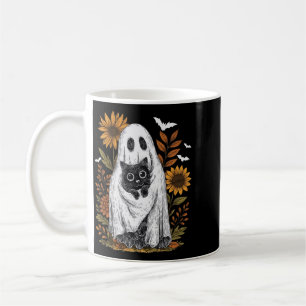 Funny Ghost Holding Black Cat Halloween Ghost Cat Coffee Mug