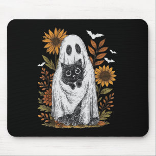 Funny Ghost Holding Black Cat Halloween Ghost Cat Mouse Mat