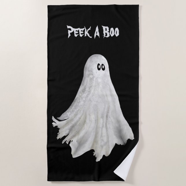 Funny Ghost Of Halloween Past Drawing Beach Towel (Front)