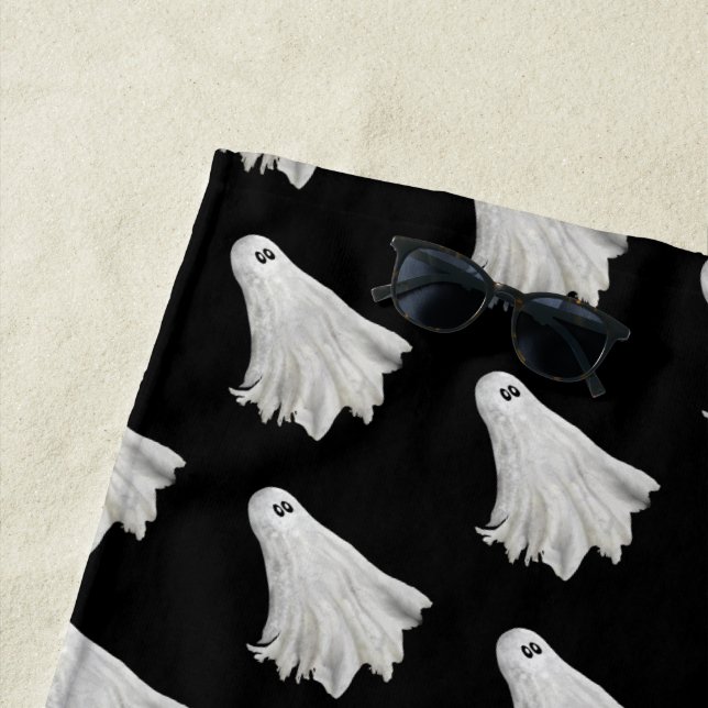 Funny Ghost Of Halloween Past Drawing Beach Towel (In Situ)