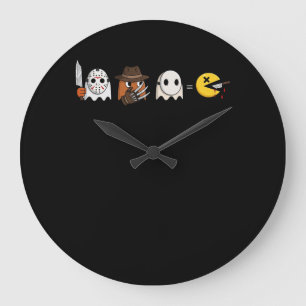 Funny ghost parody of Halloween gamers Large Clock