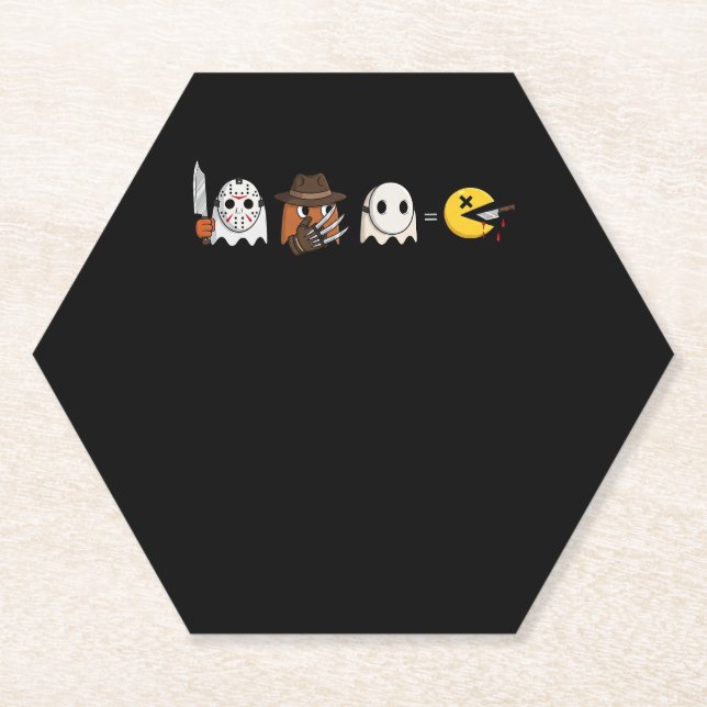 Funny ghost parody of Halloween gamers Paper Coaster (Front)