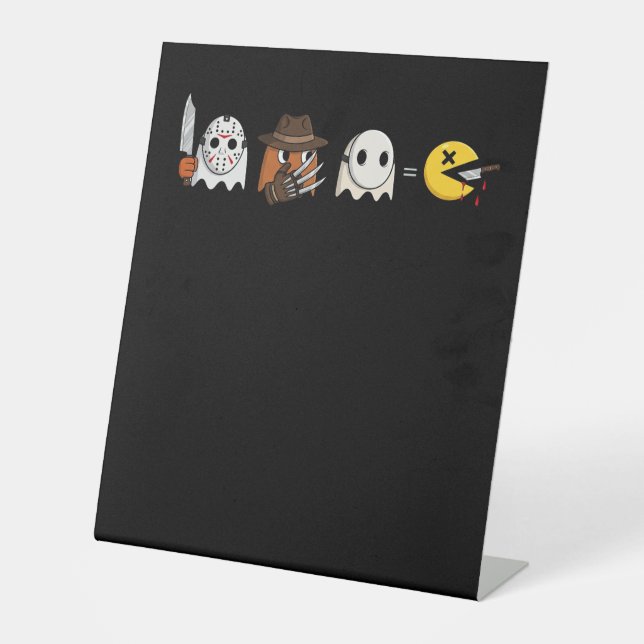 Funny ghost parody of Halloween gamers Pedestal Sign (Front)