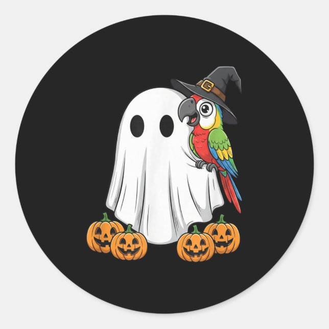 Funny Ghost Parrot Pumpkin Halloween Kids Mens Wom Classic Round Sticker (Front)