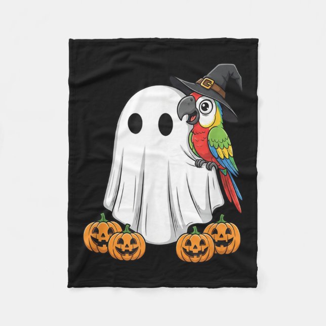Funny Ghost Parrot Pumpkin Halloween Kids Mens Wom Fleece Blanket (Front)