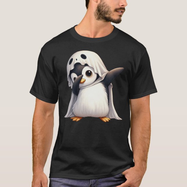 Funny Ghost Penguin Halloween Animals Penguin Love T-Shirt (Front)