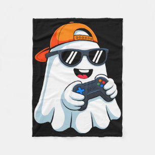 Funny Ghost Playing Video Game Halloween Gaming Bo Fleece Blanket