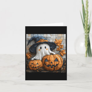 Funny Ghost Pumpkin Cute Halloween Patchwork Art 1 Card
