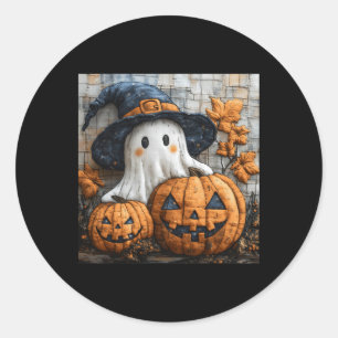 Funny Ghost Pumpkin Cute Halloween Patchwork Art 1 Classic Round Sticker
