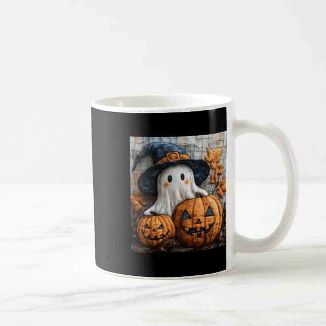 Funny Ghost Pumpkin Cute Halloween Patchwork Art 1 Coffee Mug (Right)