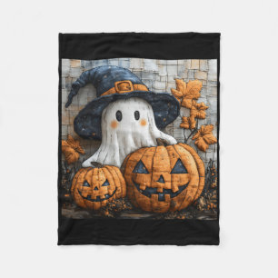 Funny Ghost Pumpkin Cute Halloween Patchwork Art 1 Fleece Blanket