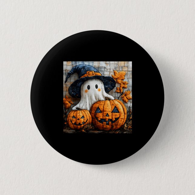 Funny Ghost Pumpkin Cute Halloween Patchwork Art  6 Cm Round Badge (Front)
