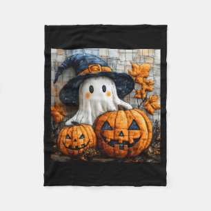 Funny Ghost Pumpkin Cute Halloween Patchwork Art Fleece Blanket