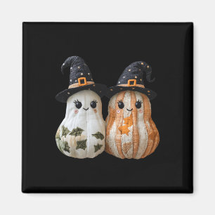 Funny Ghost Pumpkin Cute Halloween Patchwork Art Magnet