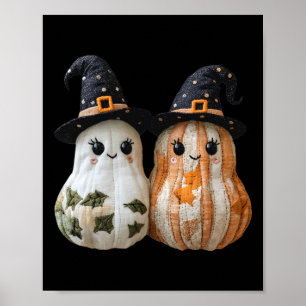 Funny Ghost Pumpkin Cute Halloween Patchwork Art Poster