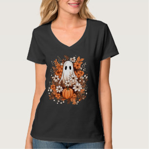 Funny Ghost Pumpkin Flower Spooky Season Boujee Ha T-Shirt