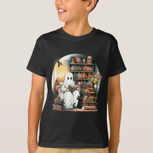 Funny Ghost Reading Book Lover Halloween Black Cat T-Shirt