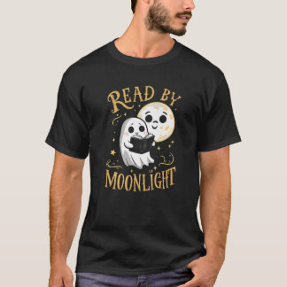 Funny Ghost Reading Book Read By Moonlight Hallowe T-Shirt