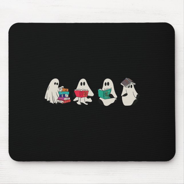 Funny Ghost Reading Books Cute Spooky Halloween Bo Mouse Mat (Front)