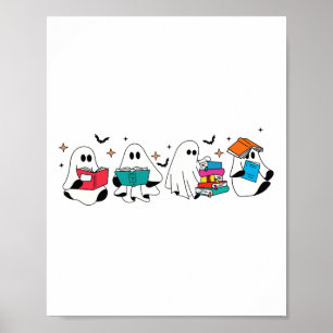 Funny Ghost Reading Books Teacher Halloween Spooky Poster