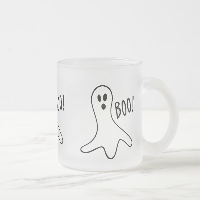 funny ghost shouting boo for halloween  frosted glass coffee mug (Right)