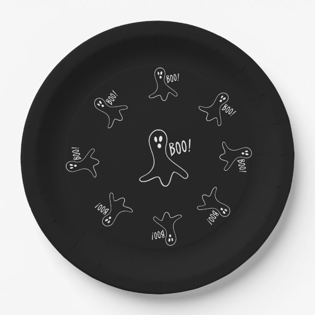 funny ghost shouting boo for halloween  paper plate (Front)