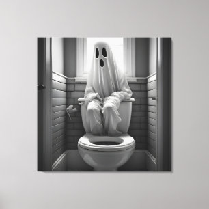 Funny ghost sitting in toilet canvas print