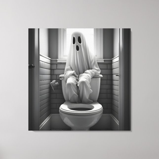 Funny ghost sitting in toilet canvas print (Front)