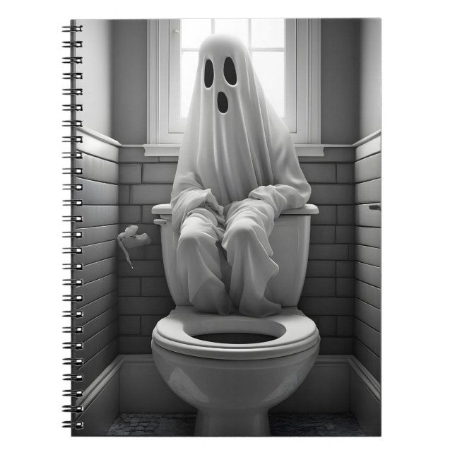Funny ghost sitting in toilet notebook (Front)