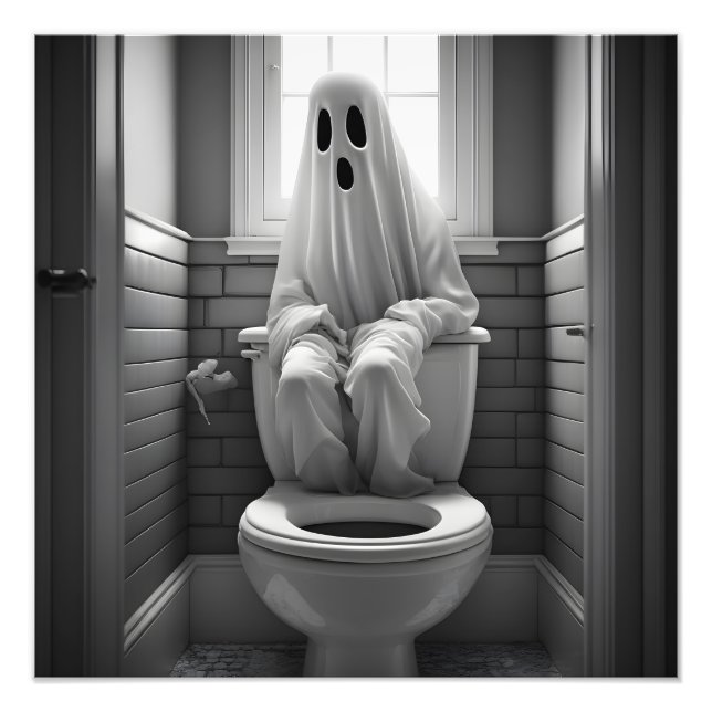 Funny ghost sitting in toilet photo print (Front)