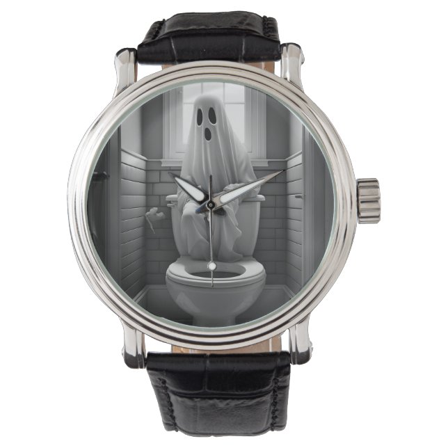 Funny ghost sitting in toilet watch (Front)