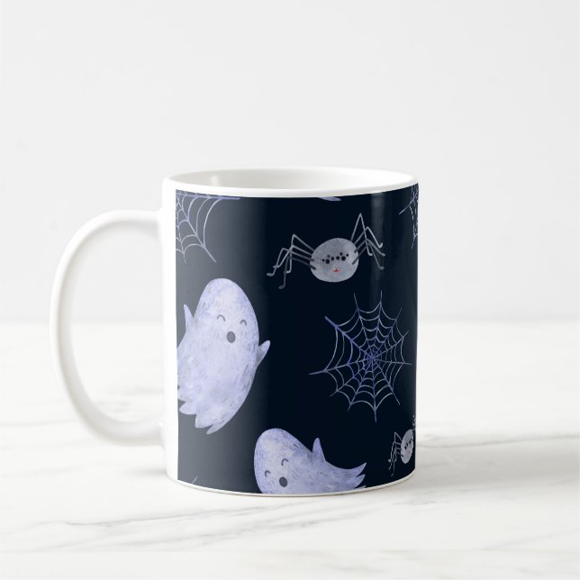 Funny Ghost Spider Halloween Pattern. Coffee Mug (Left)