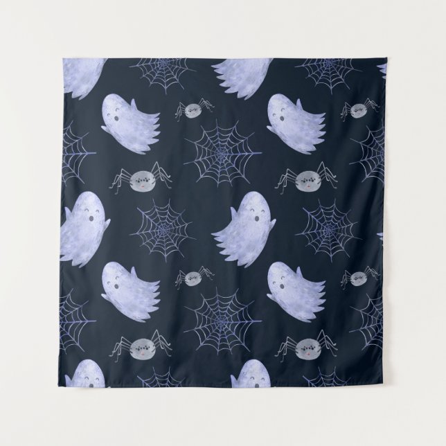 Funny Ghost Spider Halloween Pattern. Tapestry (Front)