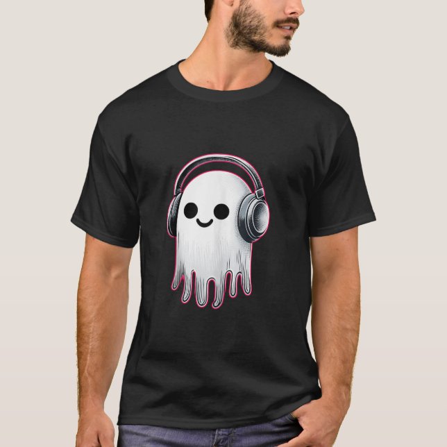 Funny Ghost Vaporwave Outfit Techno Rave EDM Music T-Shirt (Front)