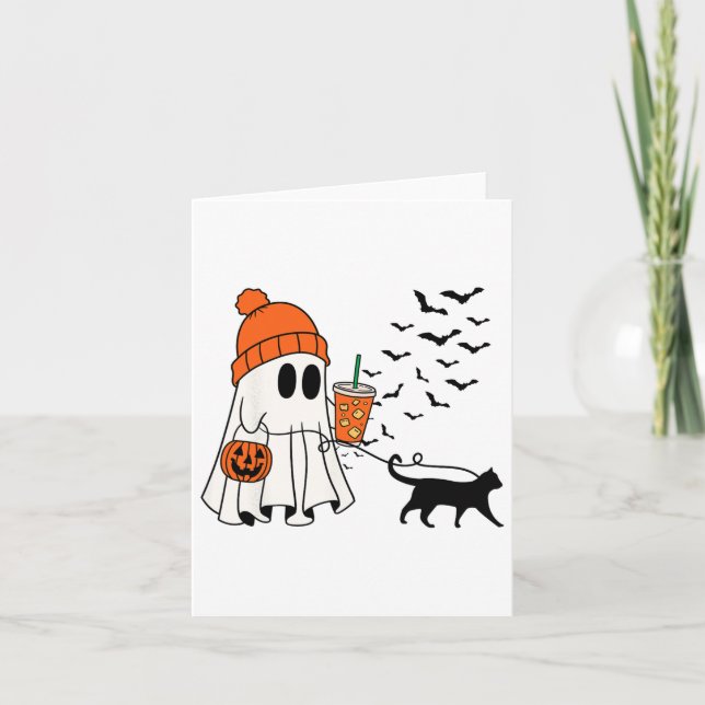 Funny Ghost Walking Cat Ghost Cat Halloween Spooky Card (Front)