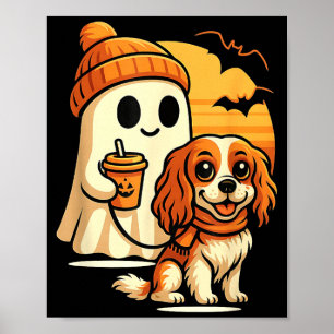 Funny Ghost Walking Cavalier King Charles Dog Poster