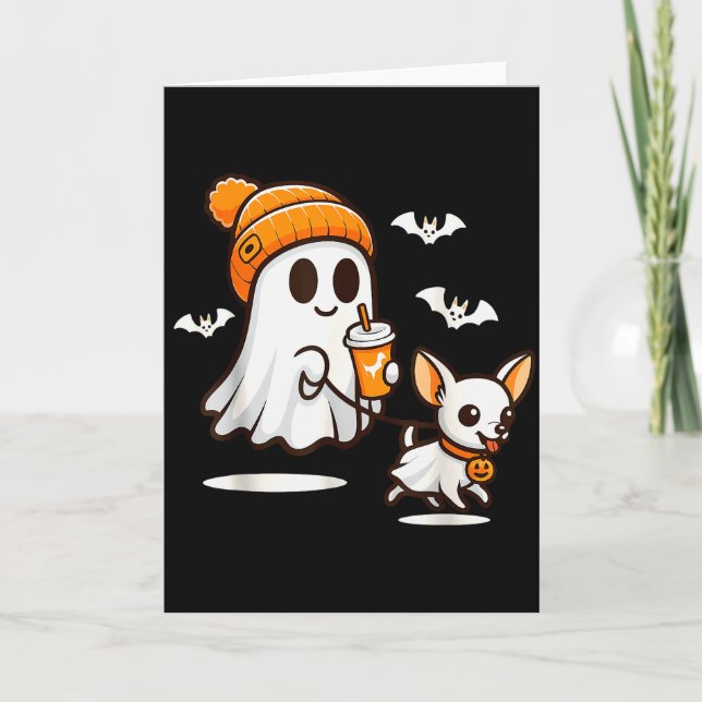 Funny Ghost Walking Chihuahua Dog Halloween Women  Card (Front)