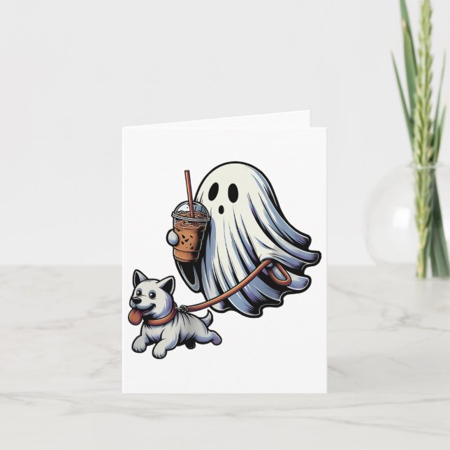 Funny Ghost Walking Dog Ghost Dog Halloween Night  Card (Front)