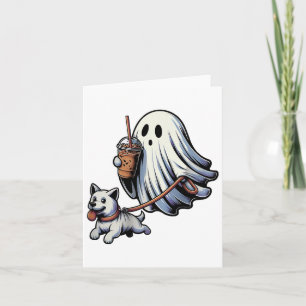 Funny Ghost Walking Dog Ghost Dog Halloween Night Card