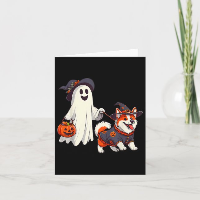 Funny Ghost Walking Dog Ghost Dog Halloween Night  Card (Front)
