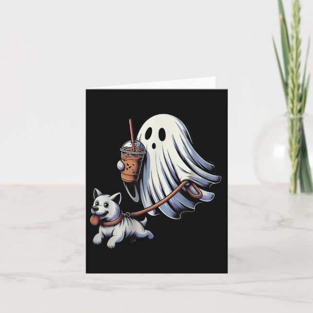 Funny Ghost Walking Dog Ghost Dog Halloween Night  Card (Front)