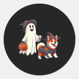 Funny Ghost Walking Dog Ghost Dog Halloween Night Classic Round Sticker