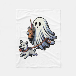 Funny Ghost Walking Dog Ghost Dog Halloween Night Fleece Blanket