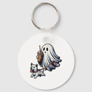 Funny Ghost Walking Dog Ghost Dog Halloween Night Key Ring