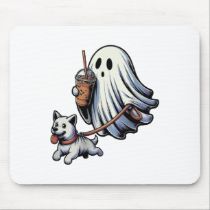 Funny Ghost Walking Dog Ghost Dog Halloween Night Mouse Mat
