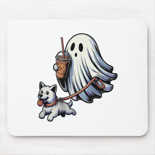 Funny Ghost Walking Dog Ghost Dog Halloween Night  Mouse Mat (Front)
