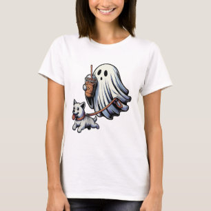 Funny Ghost Walking Dog Ghost Dog Halloween Night T-Shirt